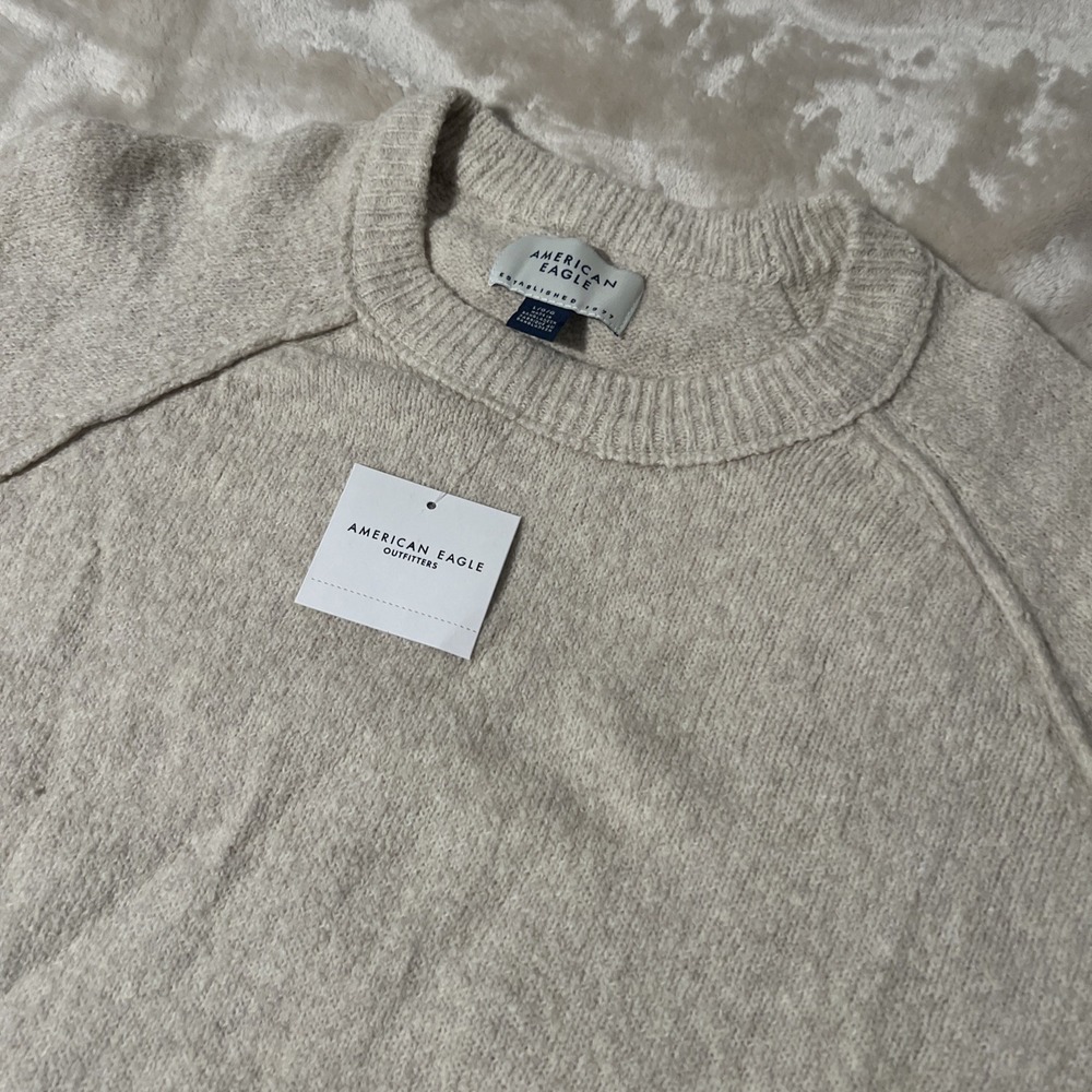 NWT American Eagle Sweater Mens Large Beige Knit Crew Neck Preppy